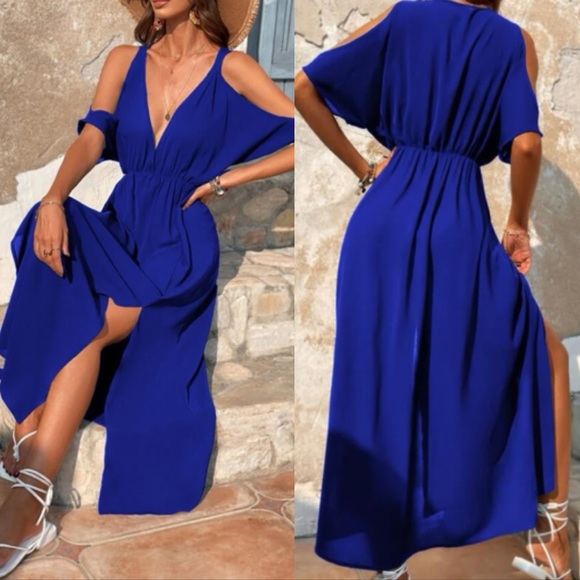Cold shoulder split thigh maxi dress - Picture 2 of 16